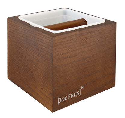 Knock Box classic in brown wood as a barista tool for coffee interested people. a container which collects the old coffee pucks
