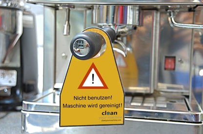 Warning sign for machine cleaning