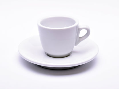 Set of 6 White Espresso Cups with Saucers