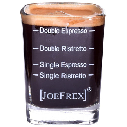 espresso or barista shot glass from Joefrex for measuring single and double shot of ristretto and espresso, lines by 0.75 1.0 1.5 and 2.0 oz