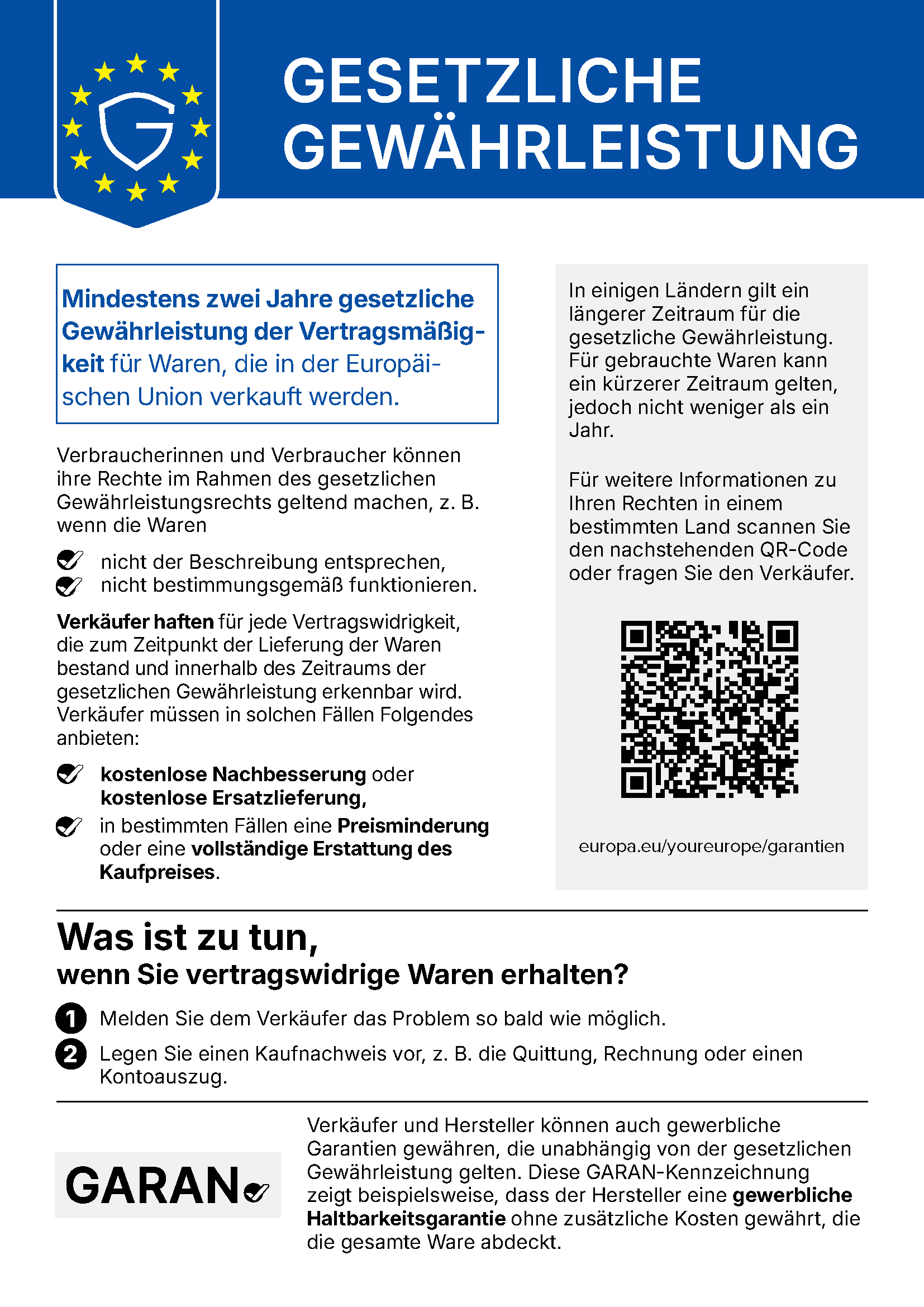 Harmonisierte EU-Mitteilung über das gesetzliche Gewährleistungsrecht